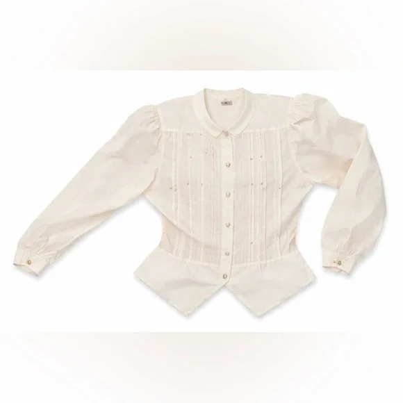 Vintage Simon Chang Silk Blouse Womens 6 Ivory Pintuck Romantic Victorian Top - Picture 1 of 6